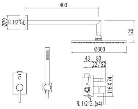 Tres Max zestaw podtynkowy z deszczownicą 30x30 kompletny chrom 062.980.01