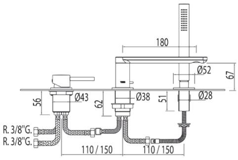 Tres Max bateria wannowa 3-otworowa chrom 062.161.03