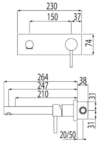Tres Alplus bateria umywalkowa podtynkowa perlator chrom 203.210.01