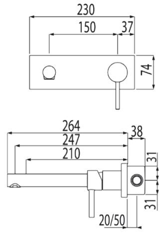 Tres Alplus bateria umywalkowa podtynkowa perlator chrom 203.200.02