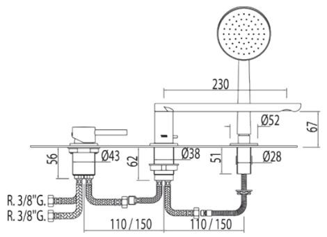 Tres Alplus bateria wannowa trzyotworowa chrom 203.161.01