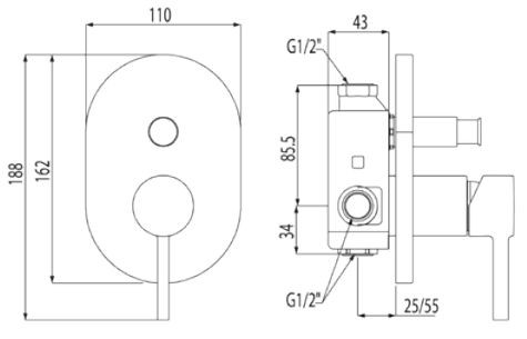 Tres Alplus bateria podtynkowa wannowo-natryskowa chrom 203.180.01