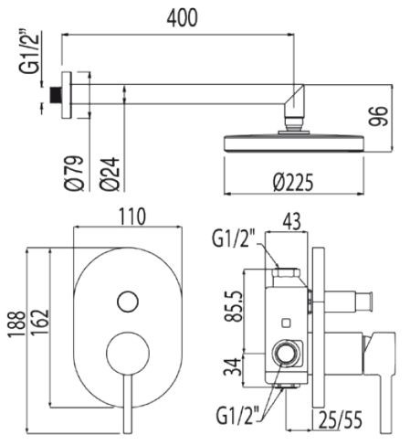 Tres Alplus zestaw natryskowy z baterią podtynkową chrom 203.180.02