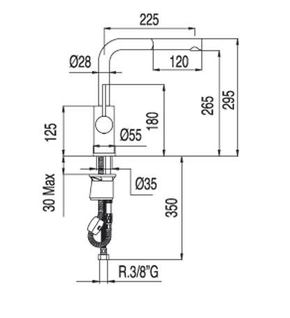 Tres Max bateria kuchenna zlewozmywakowa stojąca z wyciąganą wylewką stal 5.62.437.03
