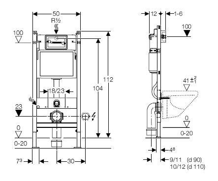 Geberit DuofixBasic H112 UP100 stelaż do WC + wsporniki 111.153.00.1 + 111.813.00.1