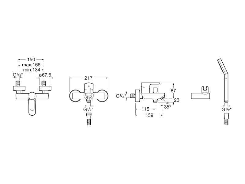 Roca L20 bateria wannowa z zestawem natryskowym chrom A5A0109C02