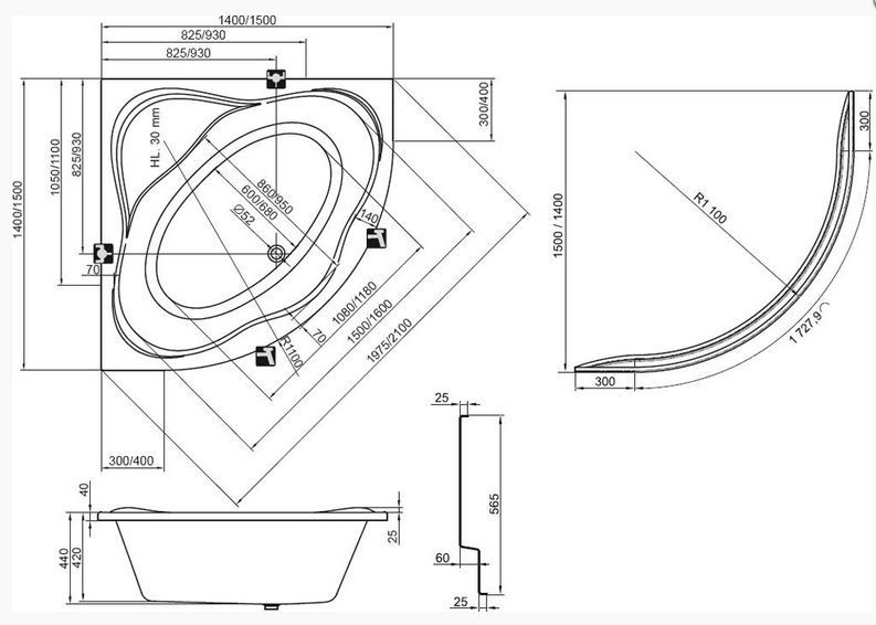 Ravak NewDay wanna narożna 150x150 biała C661000000