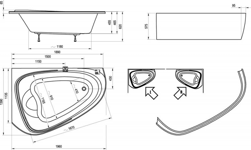 Ravak Love Story II wanna dwuosobowa LEWA 196x139 C751000000