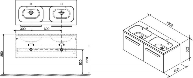 Ravak Chrome SD 1200 szafka pod umywalkę podwójną biały X000000536