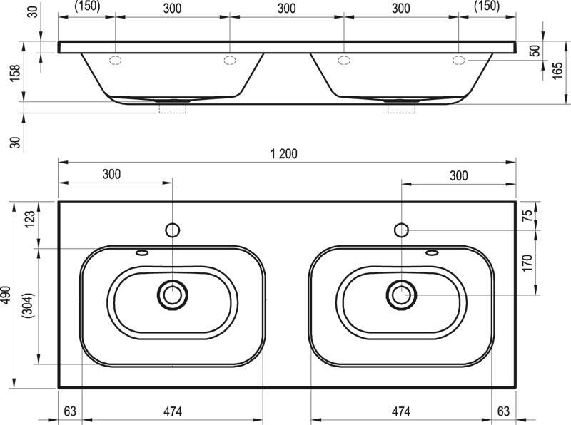 Ravak Chrome 1200 umywalka podwójna 120x49 z otworami XJG01112000
