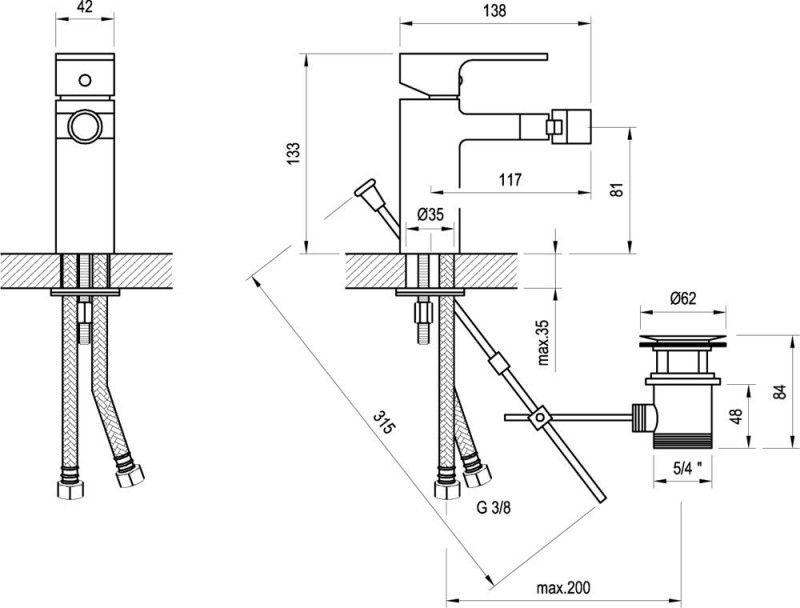 Ravak Chrome bateria bidetowa z korkiem chrom CR 055.00 X070055