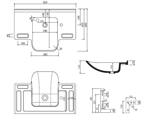 Marmorin Uni umywalka dla osób starszych i niepełnosprawnych Mineralicast 550 085 020 011