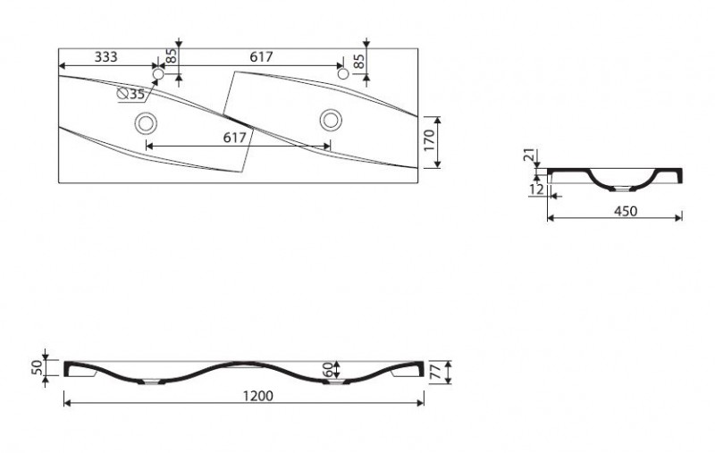 Marmorin Noel 120 Duet umywalka podwójna 120x45 cm 583 120 020 012