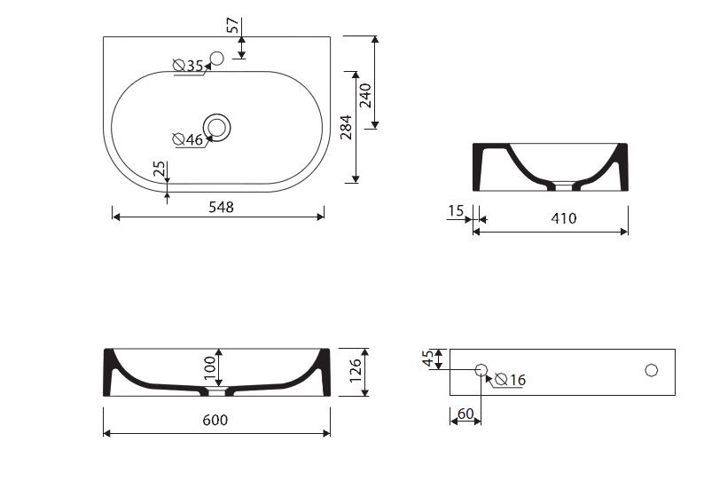 Marmorin Pia 600 umywalka 60x41 cm Mineralicast 571 060 020 010