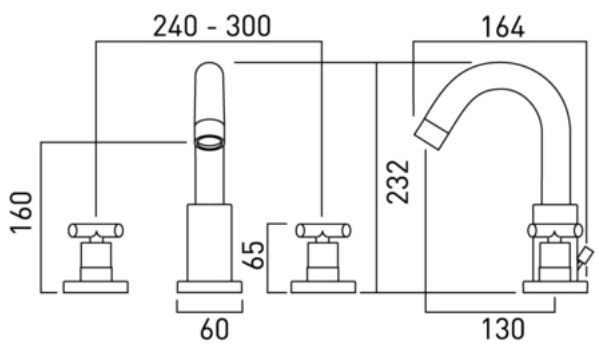 Vado Elements Water bateria umywalkowa trzyotworowa chrom ELW-101-C/P