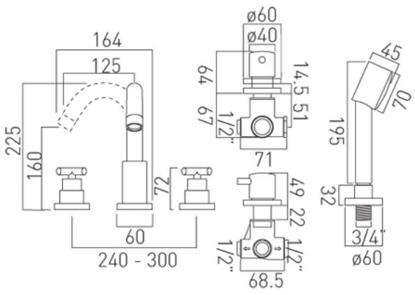 Vado Elements Water bateria wannowa pięciootworowa chrom ELW-135-3/4-C/P