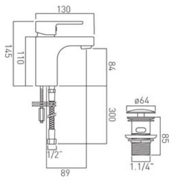 Vado Life bateria umywalkowa z korkiem chrom LIF-100/CC-C/P