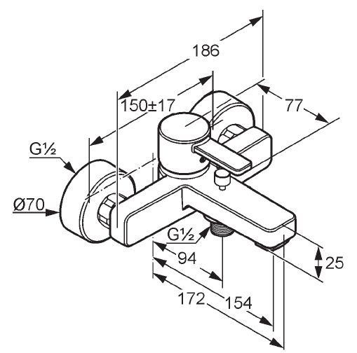 Kludi Zenta jednouchwytowa bateria wannowa ścienna chrom 386700575