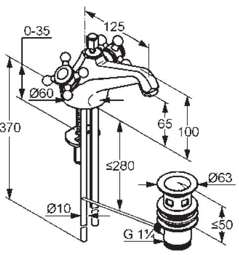 Kludi Adlon dwuuchwytowa bateria umywalkowa z korkiem chrom 51 012 05 20