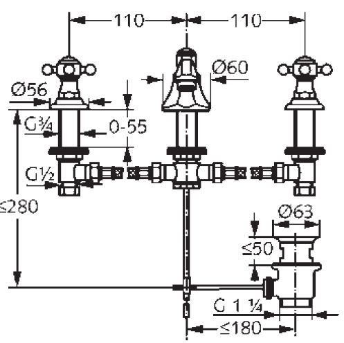 Kludi Adlon dwuuchwytowa bateria umywalkowa trzyotworowa z korkiem chrom 51 046 05 20