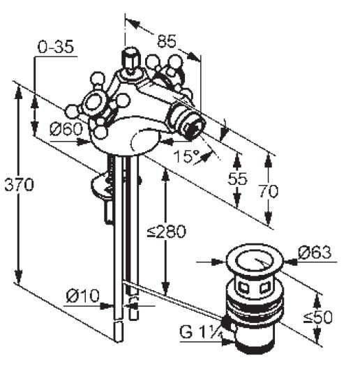 Kludi Adlon dwuuchwytowa bateria bidetowa z korkiem chrom 51 211 05 20