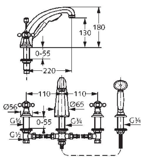 Kludi Adlon dwuuchwytowa bateria wannowa czterootworowa chrom 51 524 05 20