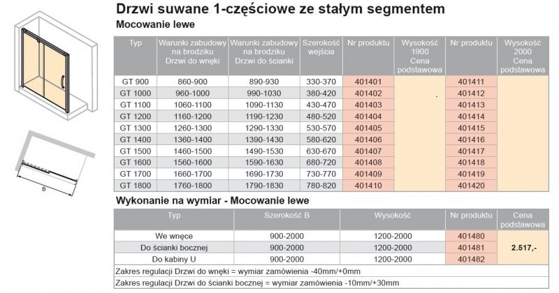 Huppe Aura elegance drzwi suwane 1-częściowe lewe 160 wys. 2000mm srebrny matowy przeźroczyste 401418.087.321