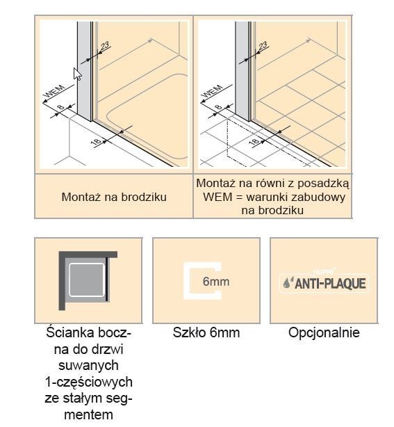 Huppe Aura elegance ścianka boczna 100 wys. 1900mm srebrny matowy przeźroczyste 401604.087.321