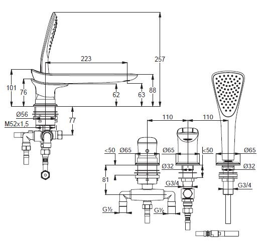 Kludi Ambienta jednouchwytowa bateria wannowa trzyotworowa chrom 534470575