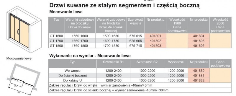 Huppe Aura elegance drzwi suwane 1-częściowe z częścią boczną lewe 180 wys. 1900mm srebrny matowy przeźroczyste 401803.087.321