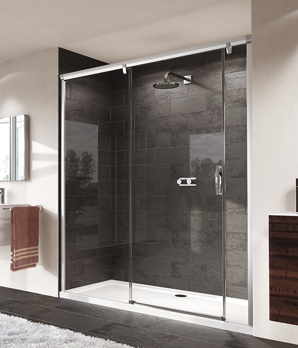 Huppe Aura elegance drzwi suwane 1-częściowe z częścią boczną lewe 170 wys. 2000mm srebrny matowy przeźroczyste 401805.087.321