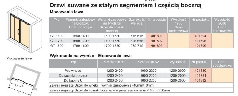 Huppe Aura elegance drzwi suwane 1-częściowe z częścią boczną lewe 180 wys. 2000mm srebrny matowy przeźroczyste 401806.087.321