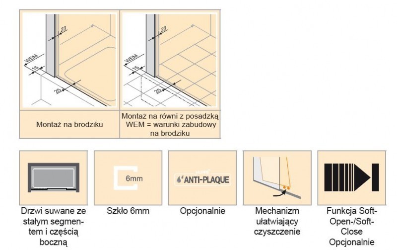 Huppe Aura elegance drzwi suwane 1-częściowe z częścią boczną lewe 180 wys. 2000mm srebrny matowy przeźroczyste 401806.087.321