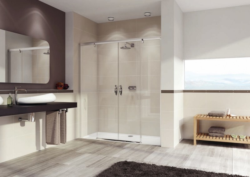 Huppe Aura elegance drzwi suwane 2-częściowe z segmentami 170 wys. 2000mm srebrny matowy przeźroczyste 402105.087.321