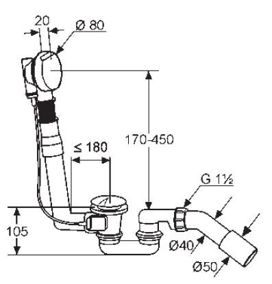 Kludi Rotexa 2000 zestaw odpływowo-przelewowy syfon wannowy pokrętło 21 406 05-00