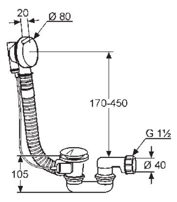 Kludi Rotexa 2000 zestaw odpływowo-przelewowy syfon wannowy pokrętło 21 407 05-00