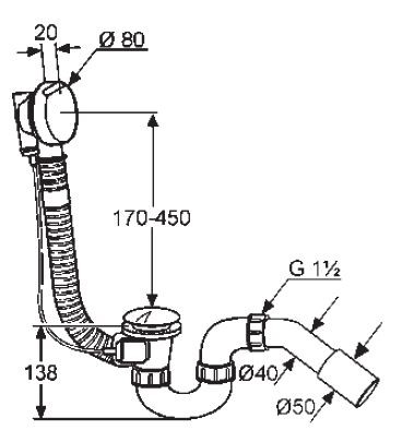 Kludi Rotexa 2000 zestaw odpływowo-przelewowy syfon wannowy pokrętło 21 300 05N-00