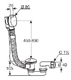 Kludi Rotexa 2000 zestaw odpływowo-przelewowy syfon wannowy pokrętło 21 409 05-00