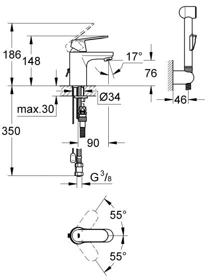 Grohe Eurosmart Cosmopolitan bateria umywalkowa bez korka chrom 23125000