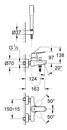 Grohe Eurosmart Cosmopolitan bateria wannowa ścienna z zestawem prysznicowym chrom 32832000
