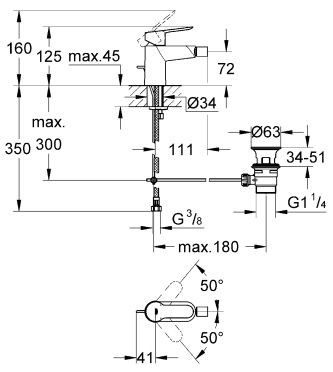 Grohe BauLoop bateria bidetowa z korkiem chrom 23338000