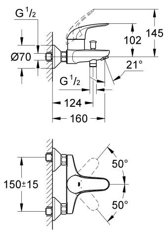 Grohe Euroeco bateria wannowa ścienna chrom 32743000