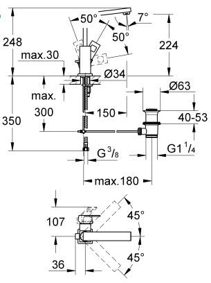 Grohe Eurocube bateria umywalkowa z korkiem chrom 2313500E
