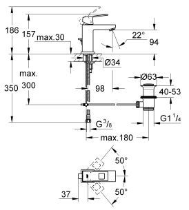 Grohe Eurocube bateria umywalkowa z korkiem chrom 2312700E