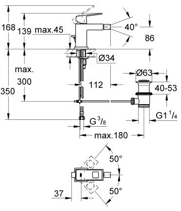 Grohe Eurocube bateria bidetowa z korkiem chrom 23138000