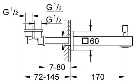 Grohe Eurocube wylewka wannowa 170mm z przełącznikiem chrom 13304000