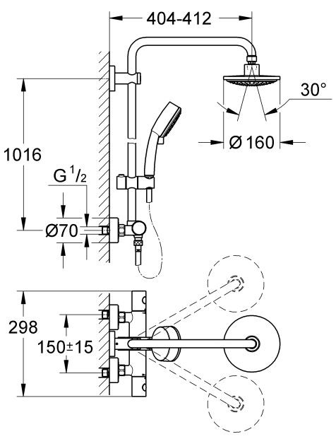 Grohe New Tempesta Cosmopolitan System zestaw prysznicowy termostatyczny z deszczownicą chrom 27922000