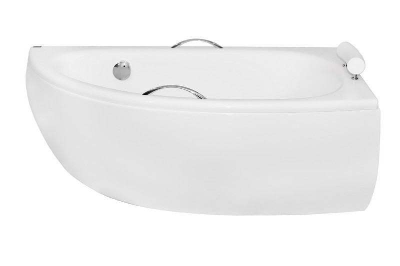 BESCO Milena Premium wanna asymetryczna prawa + uchwyty + zagłówek 150x70 biały WAM-150-NPS