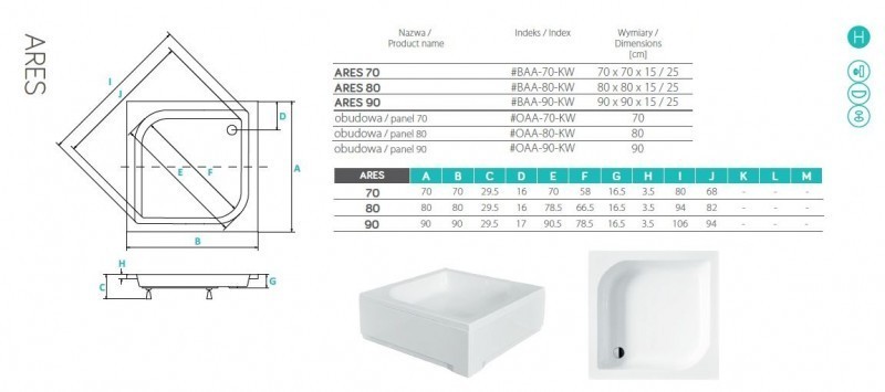 PMD Piramida Ares obudowa brodzika 90x90 biały OAA-90-KW