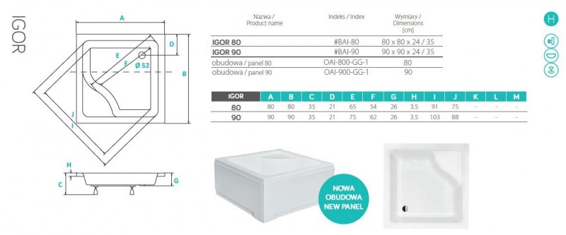 PMD Piramida Igor obudowa brodzika 80x80 biały OAI-800-GG-1